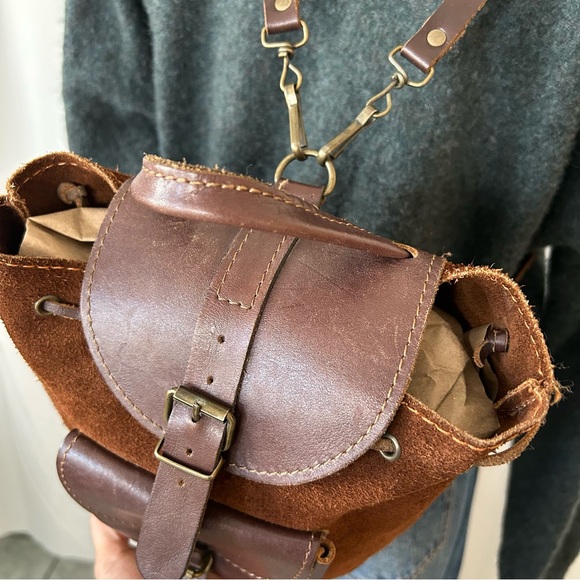 Vintage Brown suede leather backpack with front pocket made in Greece. - Picture 14 of 15